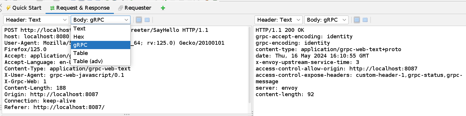 Displaying a gRPC decoded message