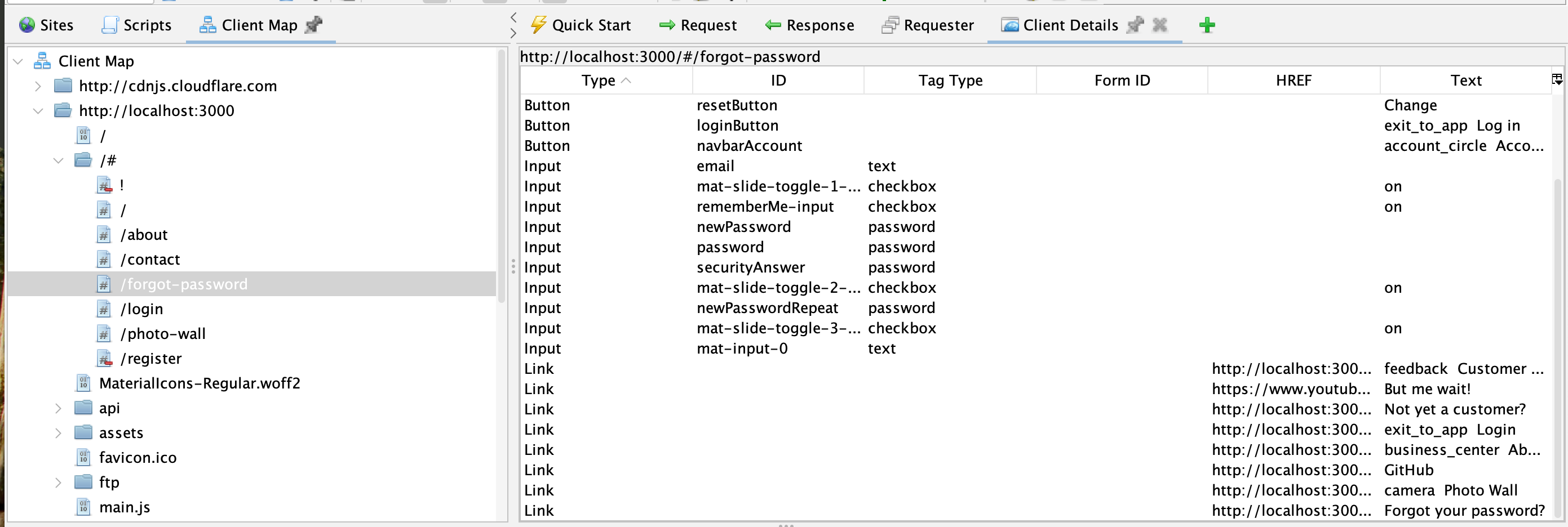 ZAP Client Map and Details